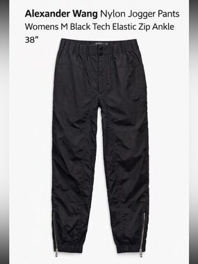 Alexander Wang Nylon Jogger Pants Womens M Black Tech Elastic Zip Ankle 38”